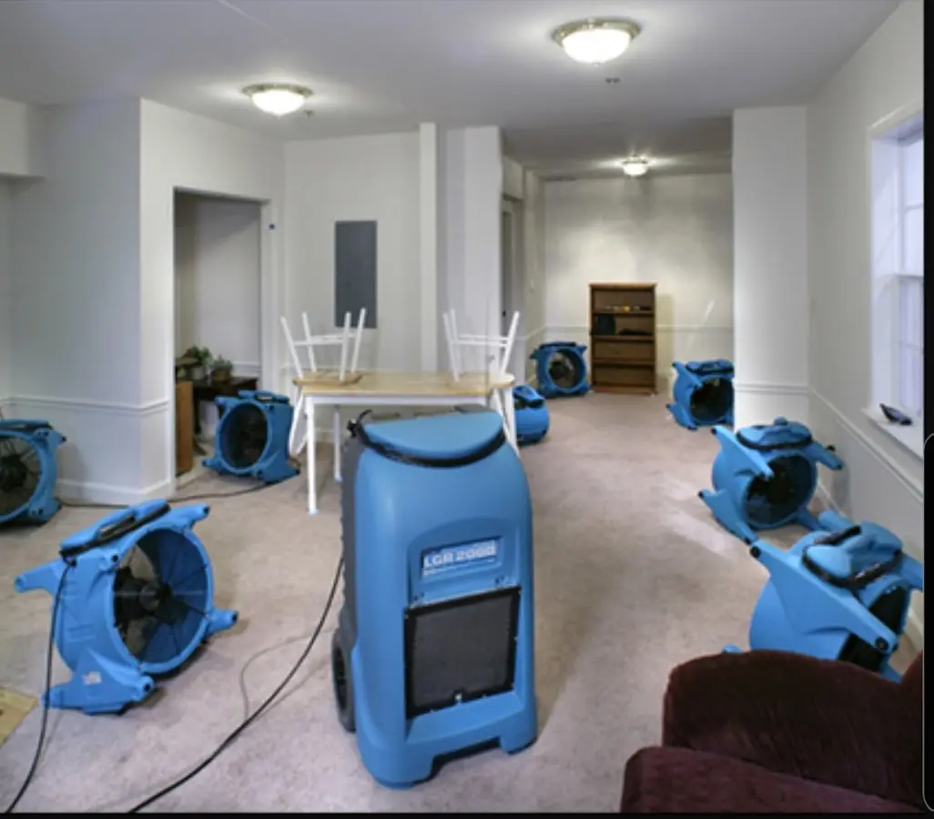 Air movers and dehumidifier setup for Water Damage Restoration in Spartanburg